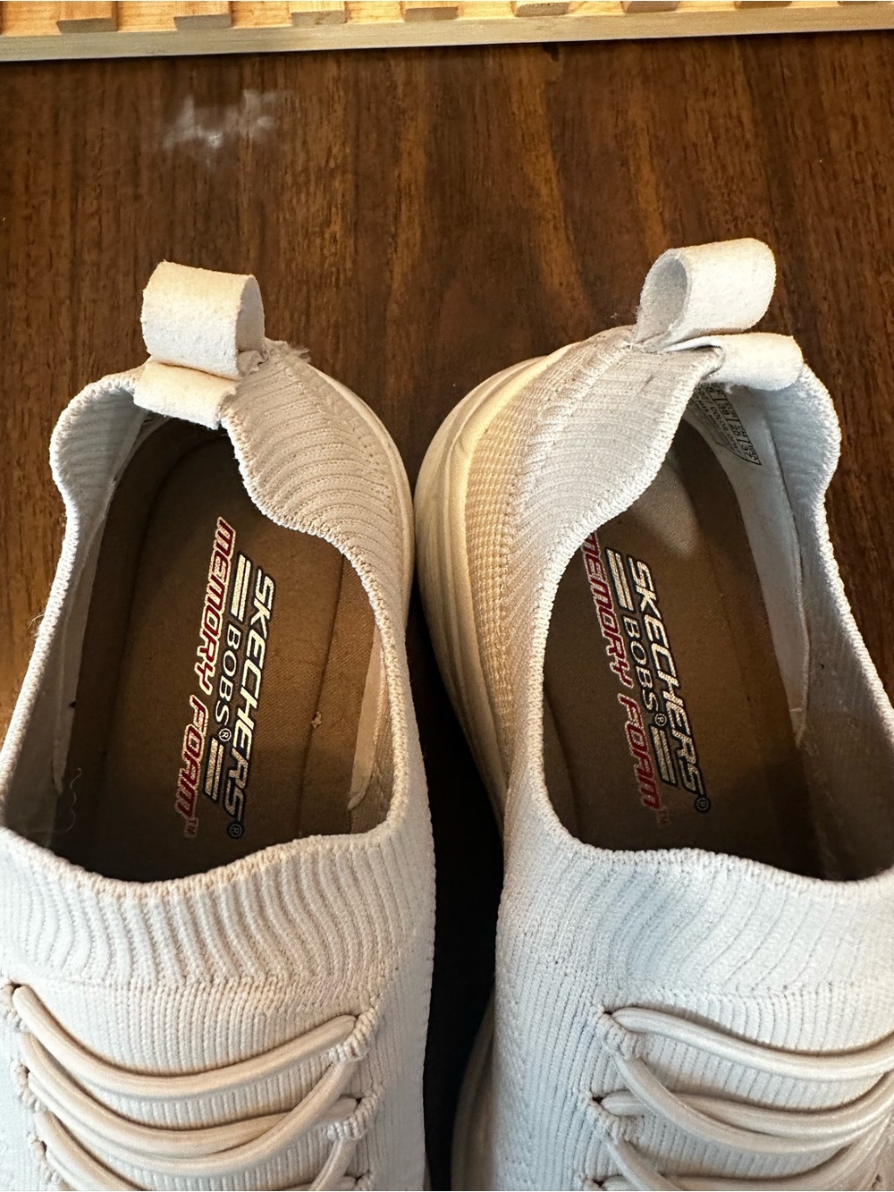 Skechers Women’s Off White Memory Foam Slip-On Knit Walking Sneakers - Picture 5 of 9